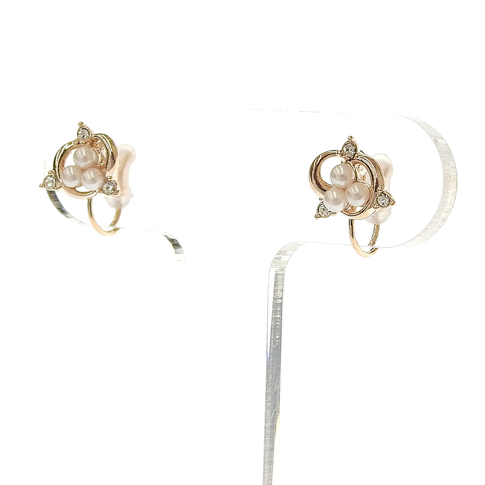 パール×メタル 3粒パール ノンホールピアス