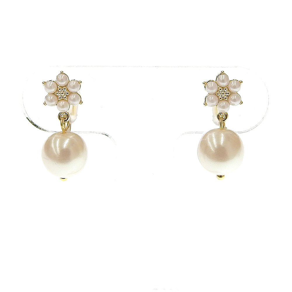 【NEW】メタル×パール フラワー ノンホールピアス