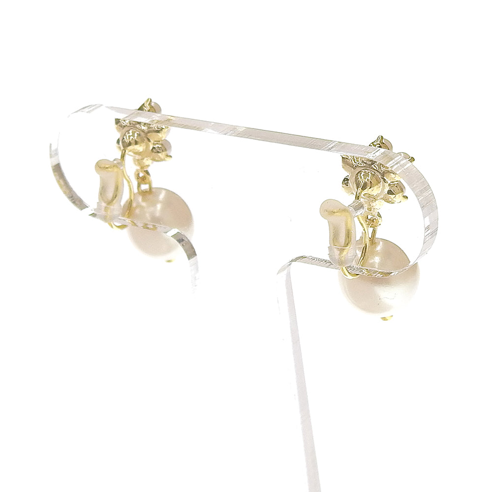 【NEW】メタル×パール フラワー ノンホールピアス