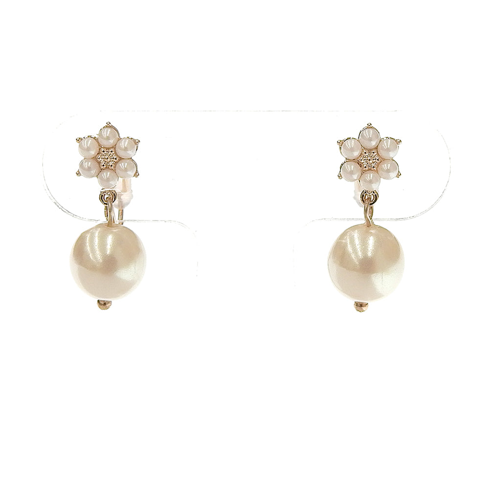 【NEW】メタル×パール フラワー ノンホールピアス