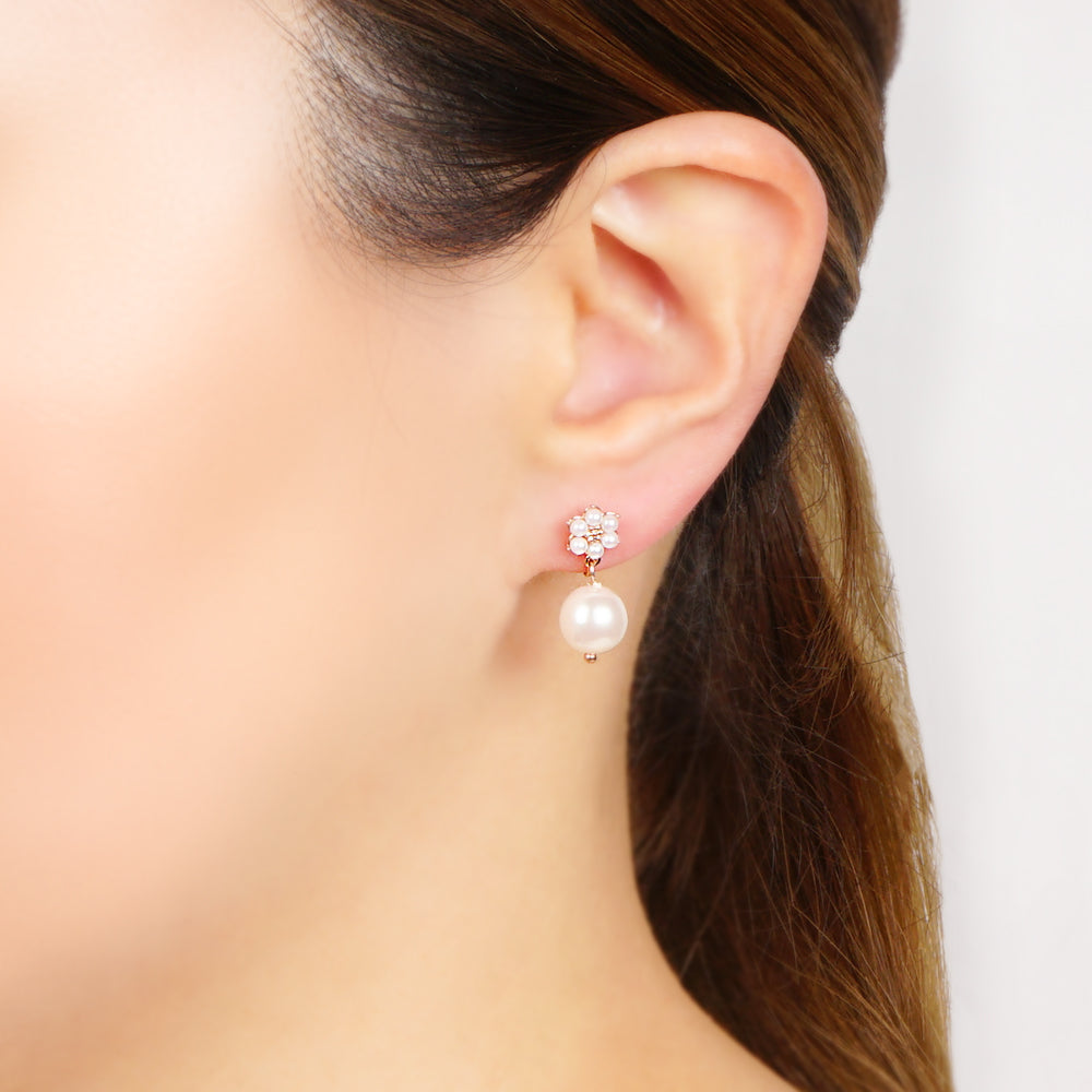 【NEW】メタル×パール フラワー ノンホールピアス