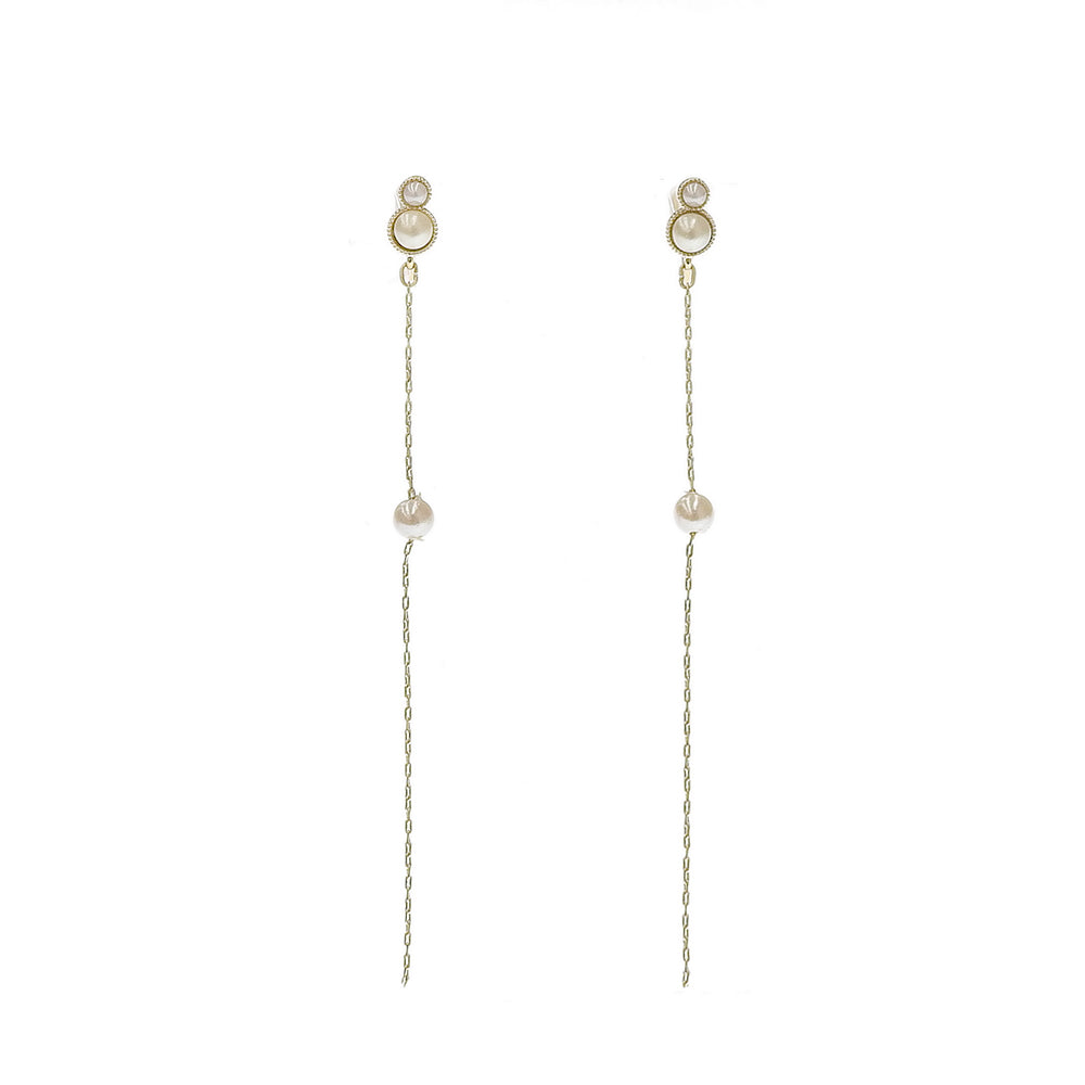 パール×メタル ロング ノンホールピアス