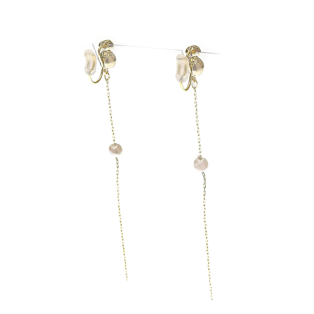 パール×メタル ロング ノンホールピアス