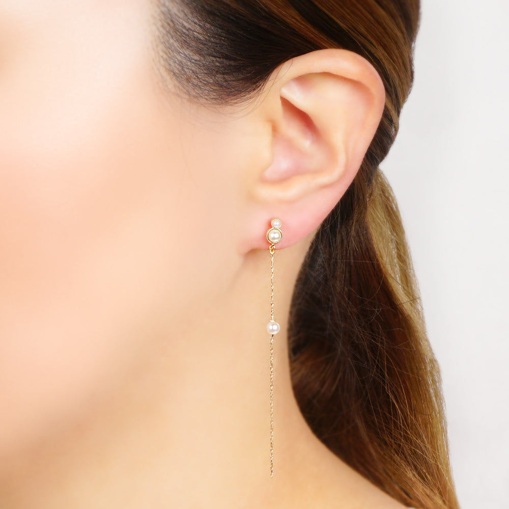 パール×メタル ロング ノンホールピアス