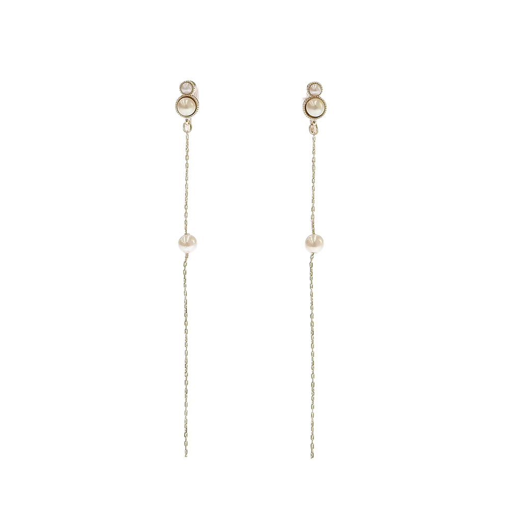 パール×メタル ロング ノンホールピアス