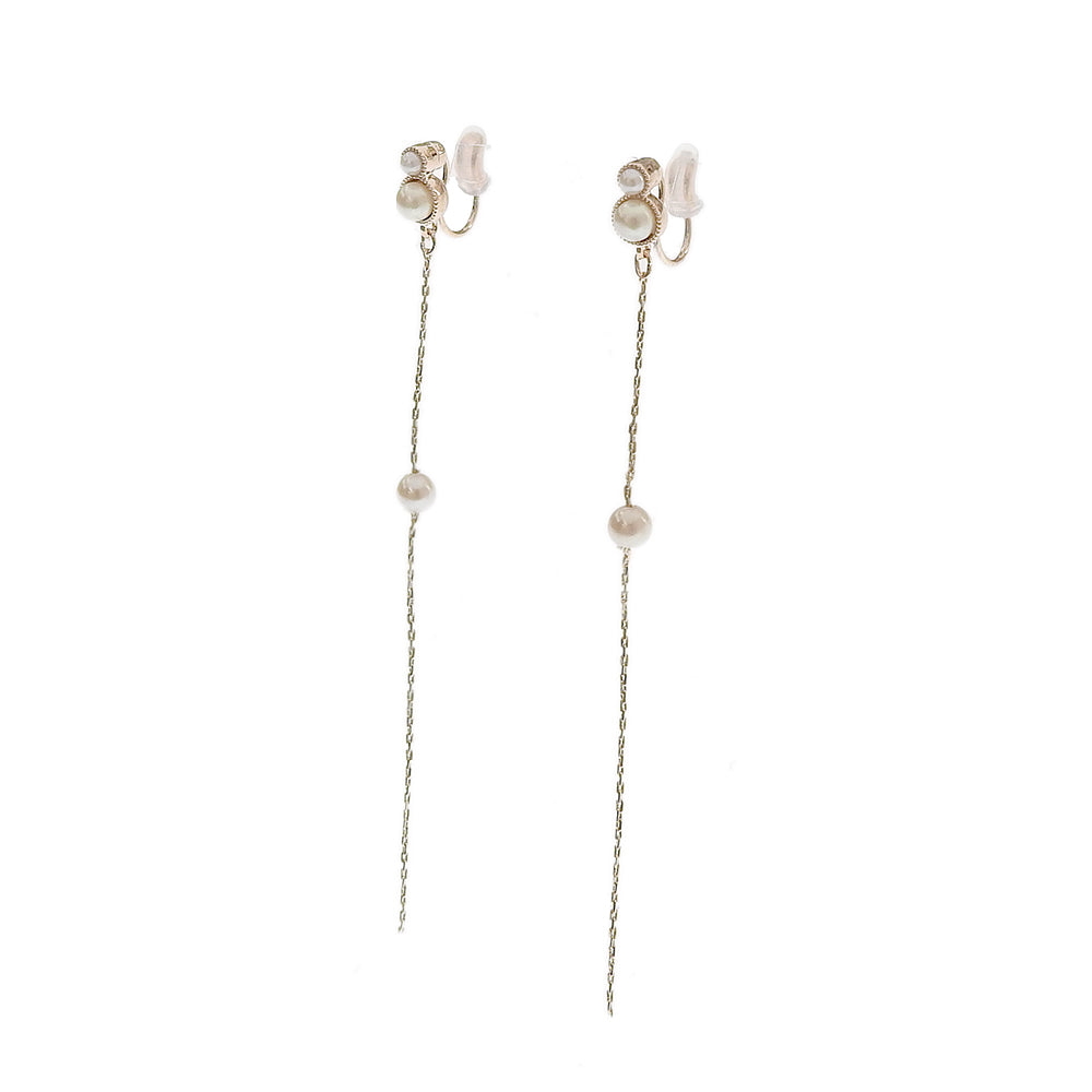 パール×メタル ロング ノンホールピアス