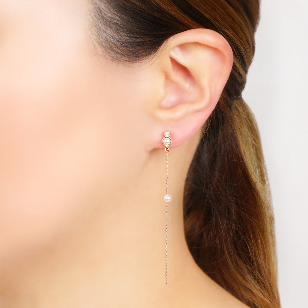 パール×メタル ロング ノンホールピアス