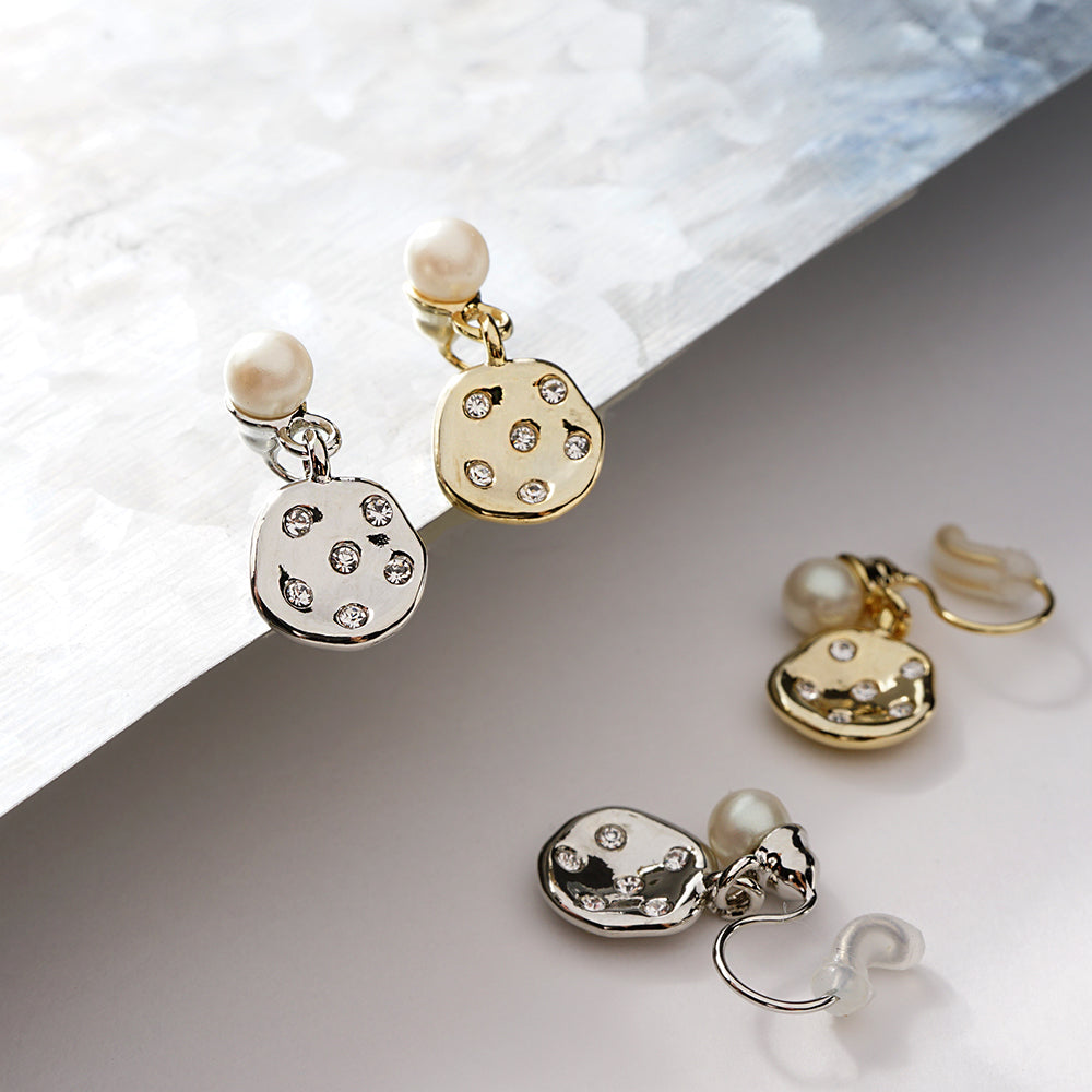 【NEW】メタルシリーズ メタル×ビジュー パール ノンホールピアス