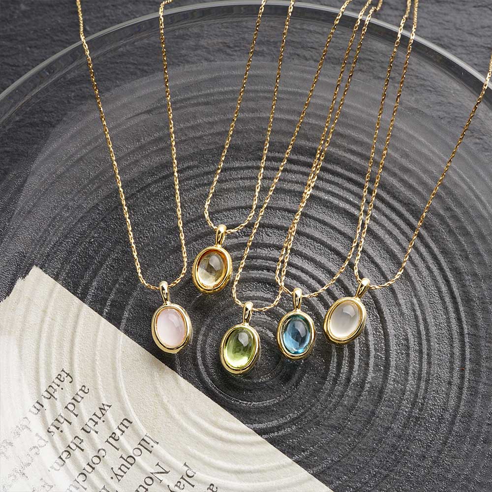 Natural stone オーバル ブラスネックレス 天然石ネックレス 金属  