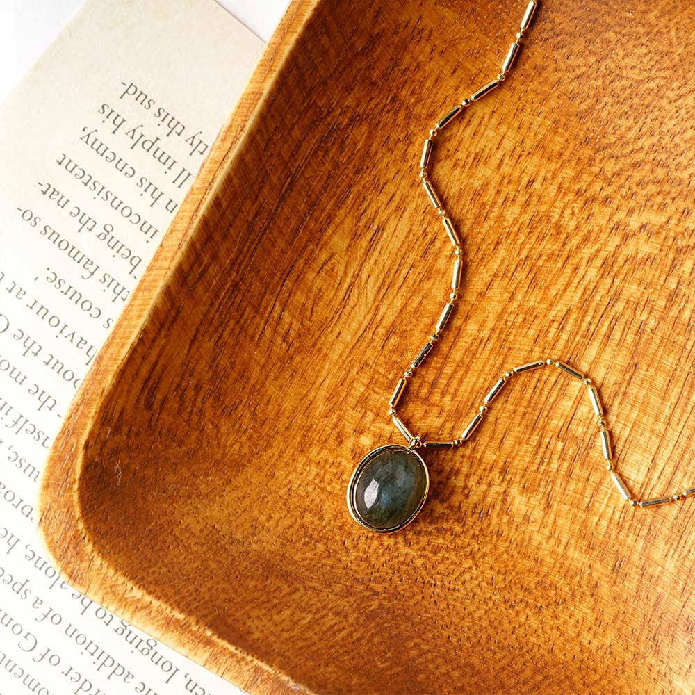 Natural stone オーバルカボション ブラス スライドネックレス