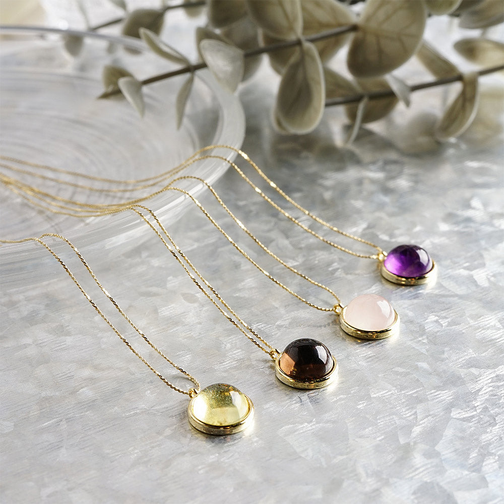 Natural stone ラウンドカボション ブラスネックレス 金属アレルギー 