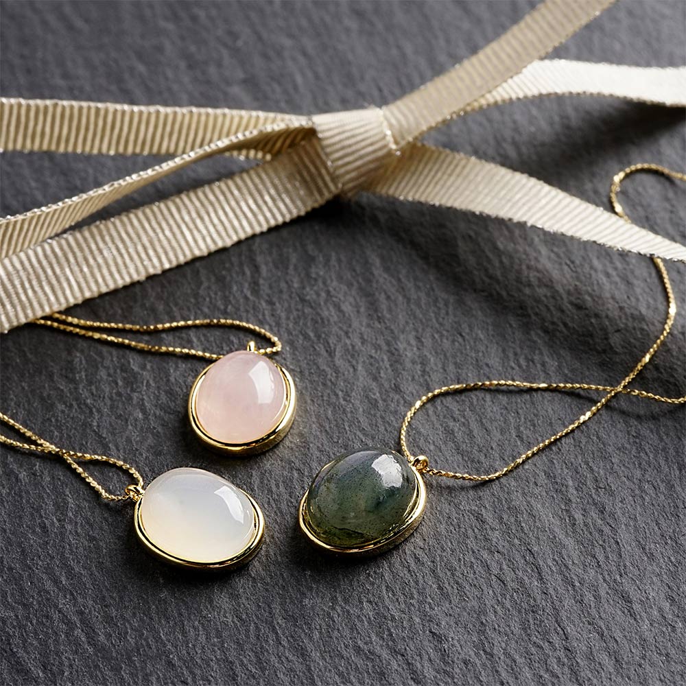 Natural stone オーバルカボション ブラスネックレス 金属アレルギー 