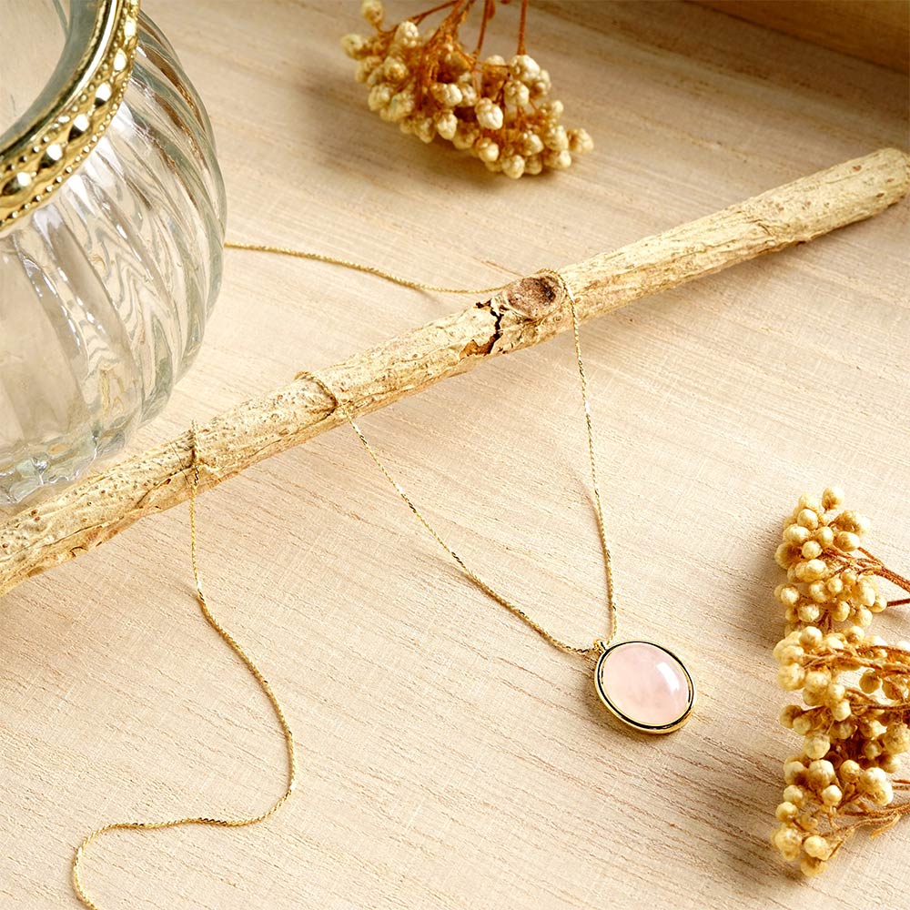 Natural stone オーバルカボション ブラスネックレス