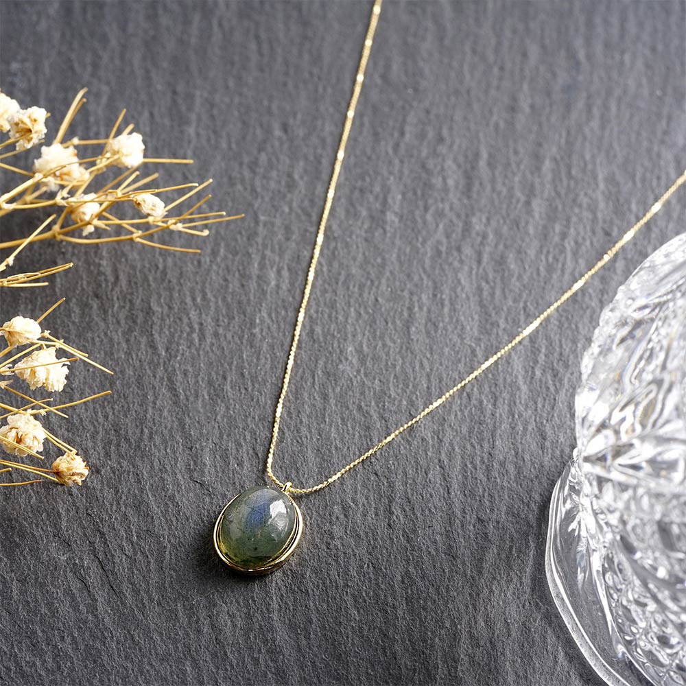 Natural stone オーバルカボション ブラスネックレス