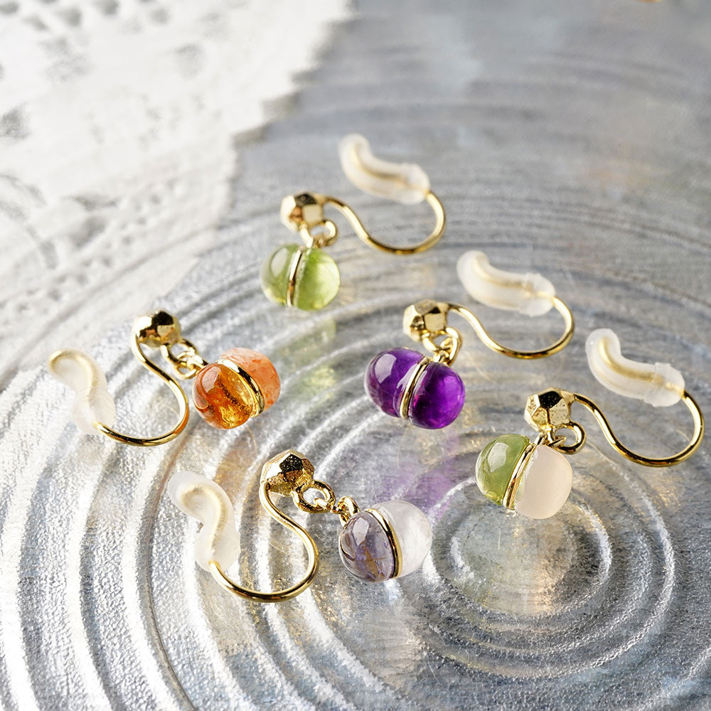 Natural stone 2stones ブラス ノンホールピアス ノンホールピアス 痛くない イヤリング 金属アレルギー