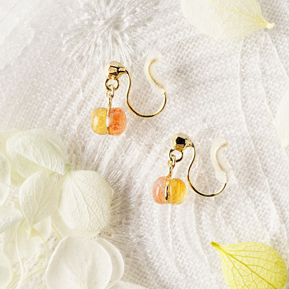 Natural stone 2stones ブラス ノンホールピアス ノンホールピアス 痛くない イヤリング 金属アレルギー