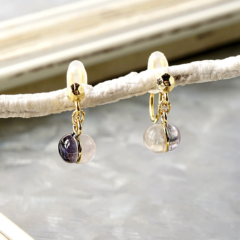 Natural stone 2stones ブラス ノンホールピアス ノンホールピアス 痛くない イヤリング 金属アレルギー