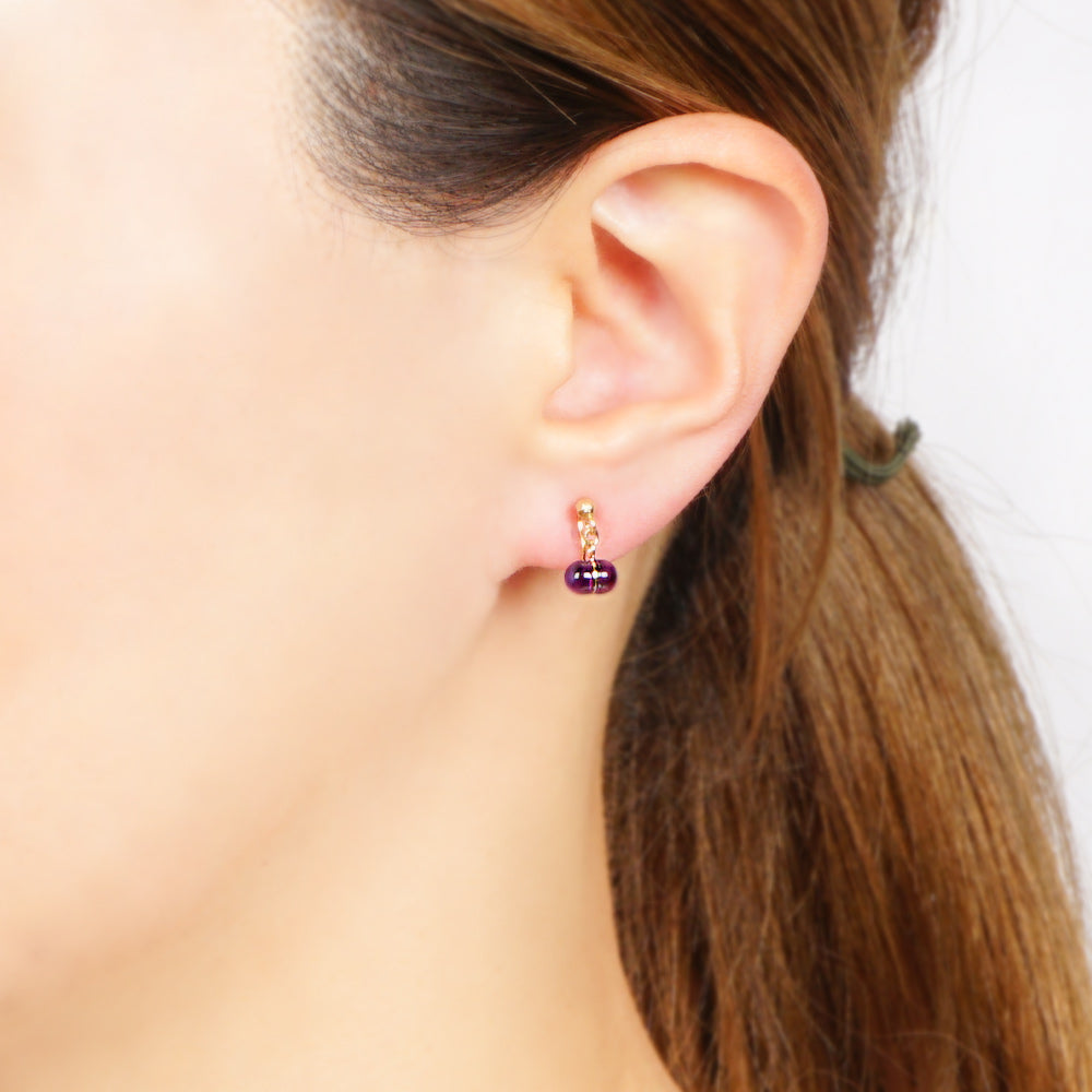 Natural stone 2stones ブラス ノンホールピアス