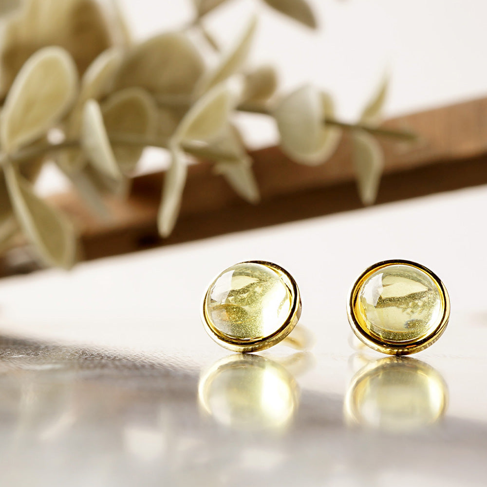 Natural stone ラウンドカボション ブラス ノンホールピアス
