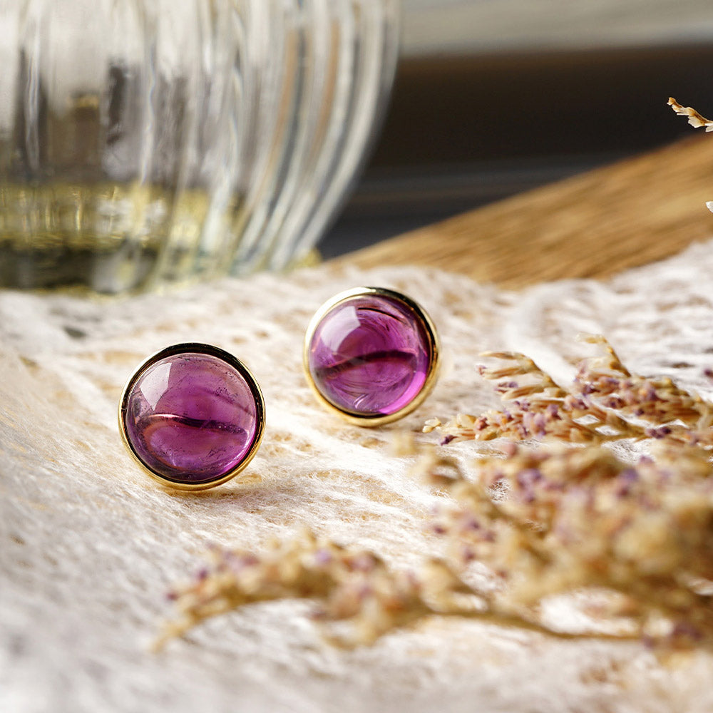 Natural stone ラウンドカボション ブラス ノンホールピアス