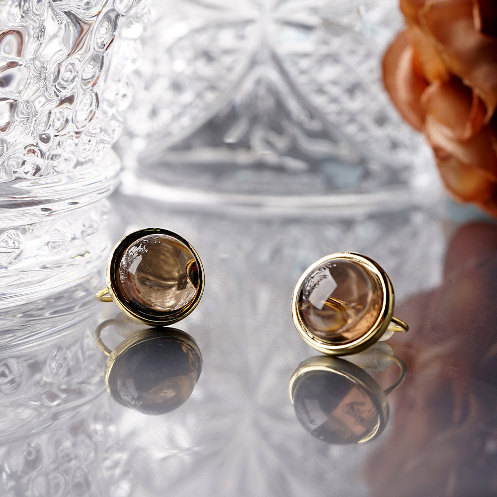 Natural stone ラウンドカボション ブラス ノンホールピアス
