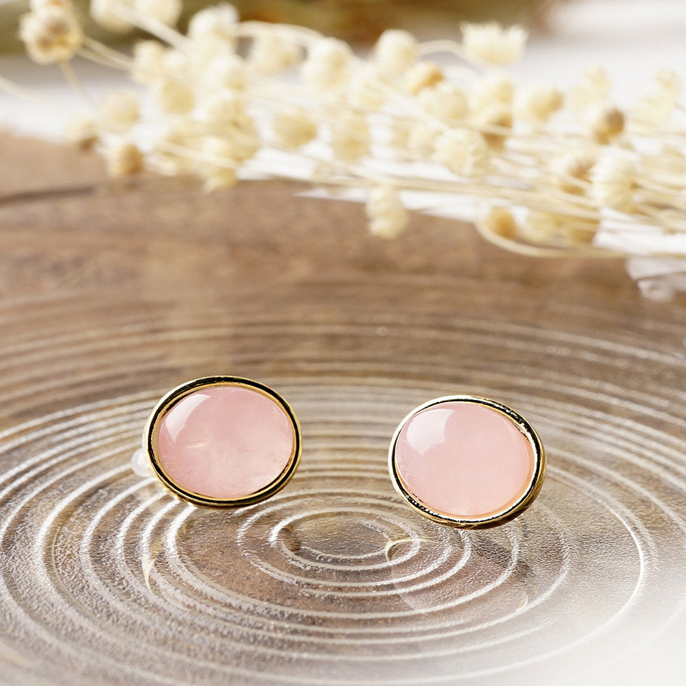 Natural stone オーバルカボション ブラス ノンホールピアス 痛くない イヤリング 金属アレルギー