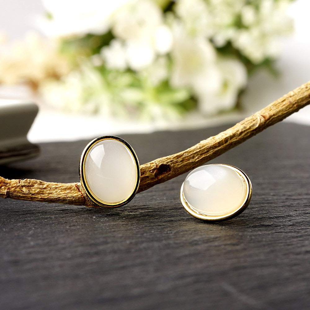 Natural stone オーバルカボション ブラス ノンホールピアス 痛くない イヤリング 金属アレルギー