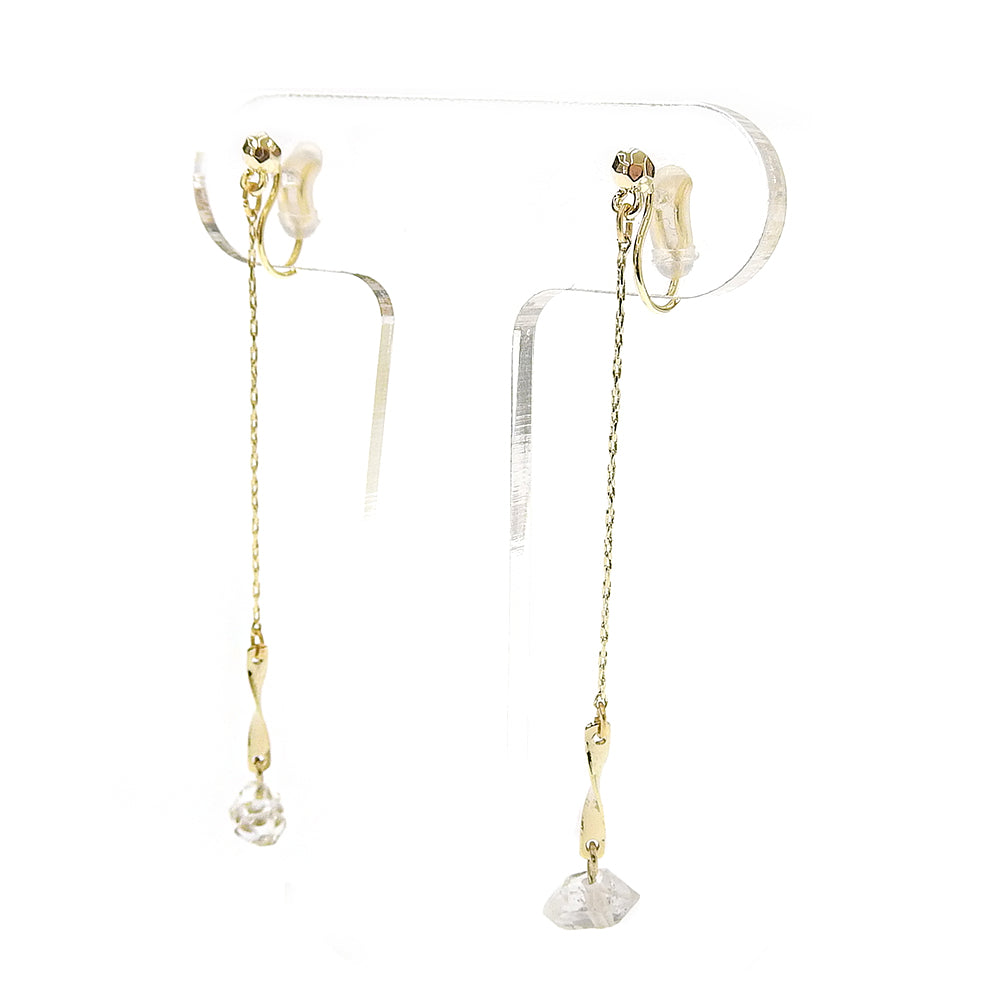 ハーキマークォーツ チェーン ノンホールピアス