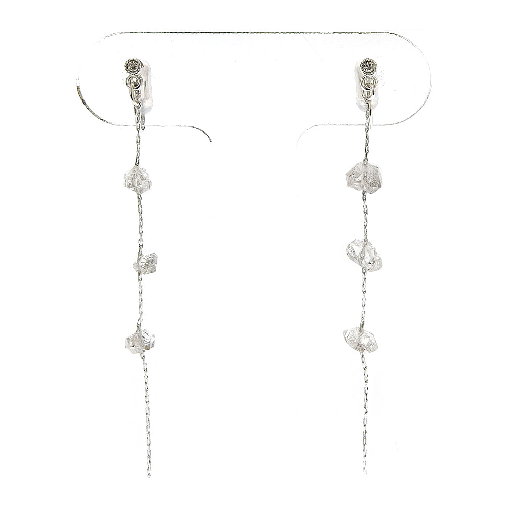 ハーキマークォーツ 3連 チェーン ノンホールピアス