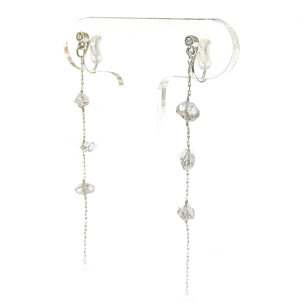 ハーキマークォーツ 3連 チェーン ノンホールピアス