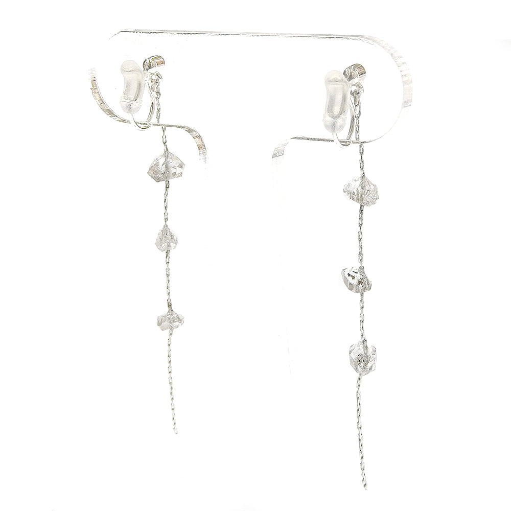 ハーキマークォーツ 3連 チェーン ノンホールピアス