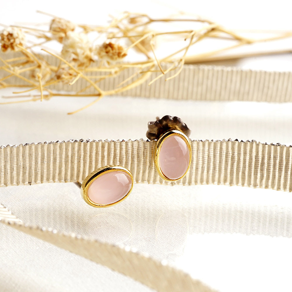 Natural stone オーバル ブラスピアス【選べる誕生石】