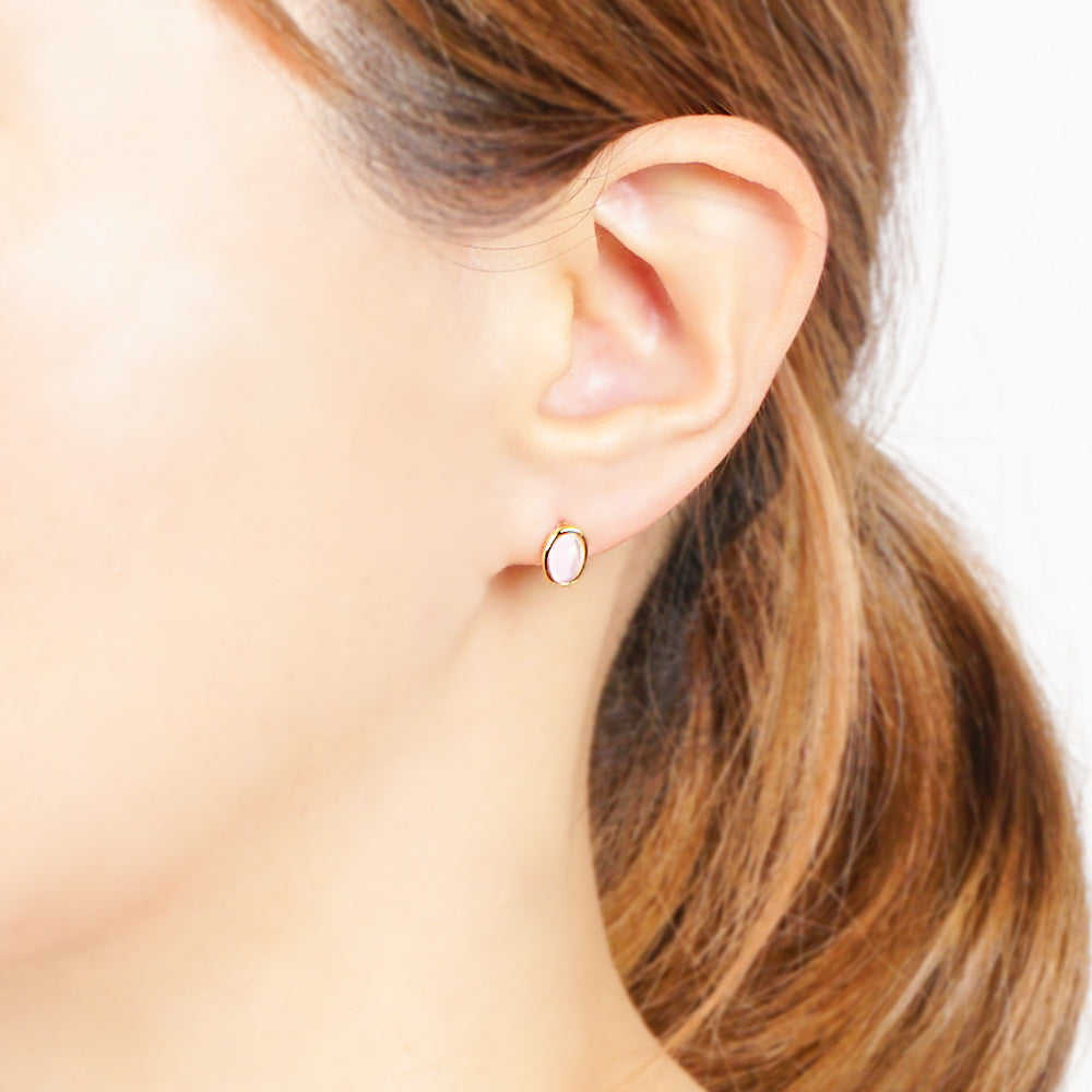 Natural stone オーバル ブラスピアス【選べる誕生石】