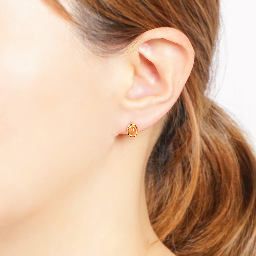 Natural stone オーバル ブラスピアス【選べる誕生石】