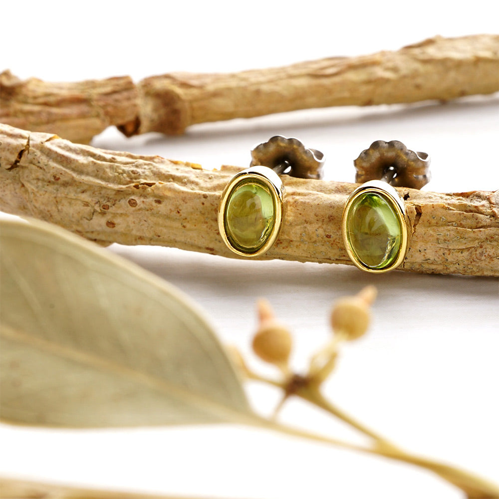 Natural stone オーバル ブラスピアス【選べる誕生石】