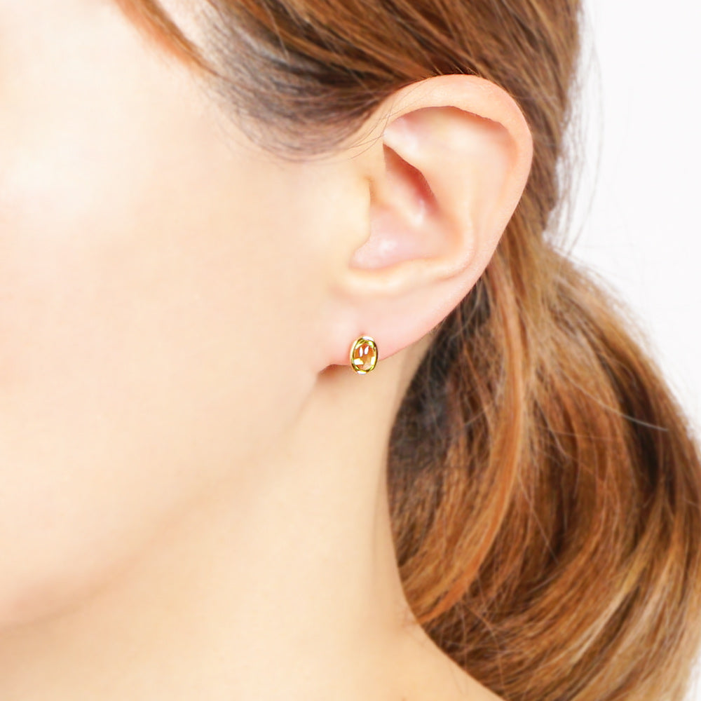 Natural stone オーバル ブラスピアス【選べる誕生石】