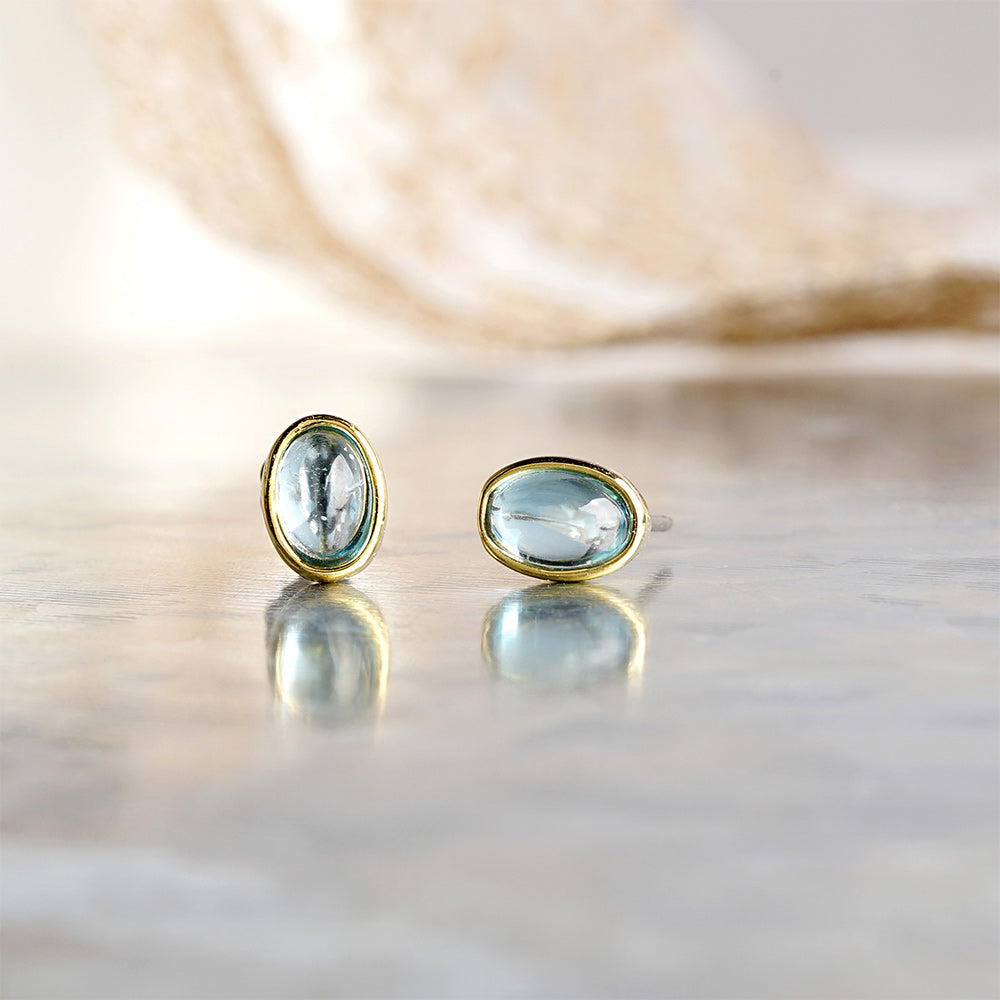 Natural stone オーバル ブラスピアス【選べる誕生石】