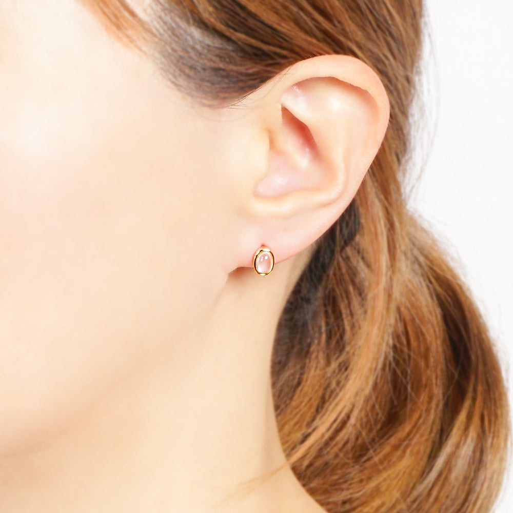 Natural stone オーバル ブラスピアス【選べる誕生石】