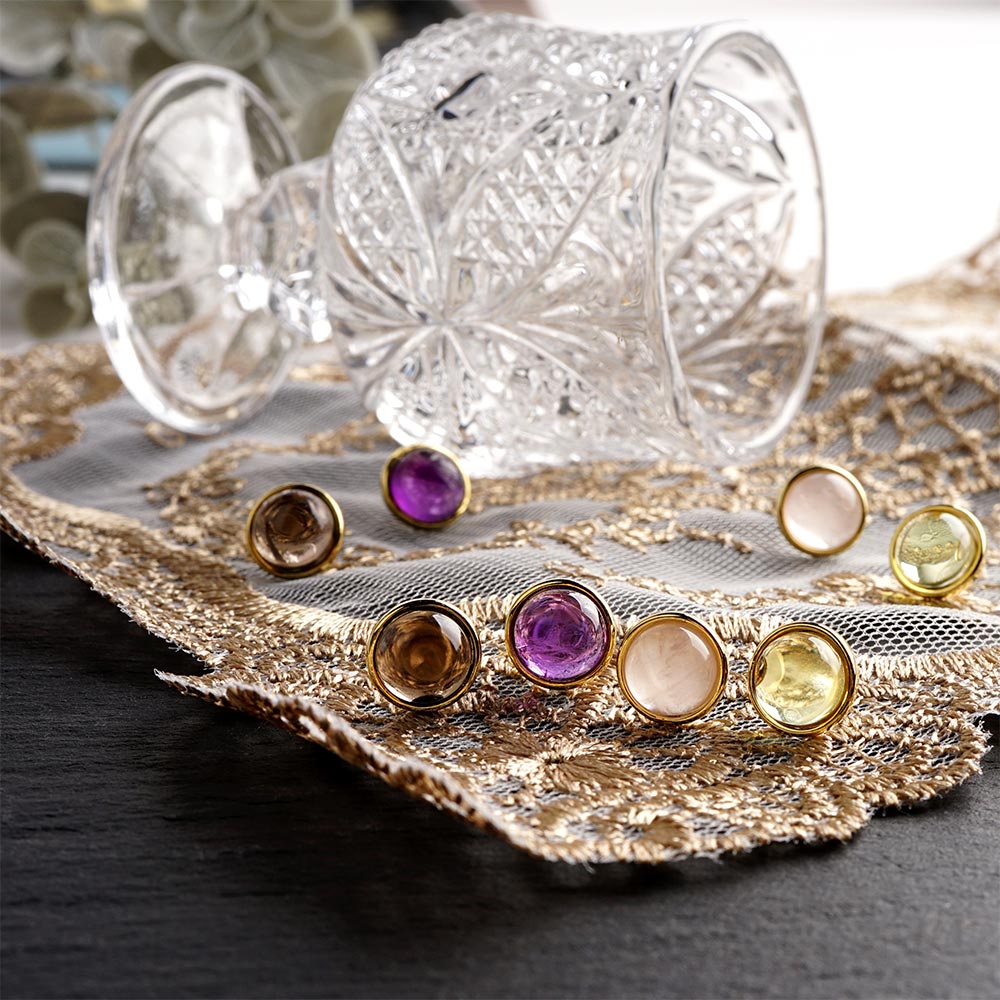 Natural stone ラウンドカボション ブラスピアス