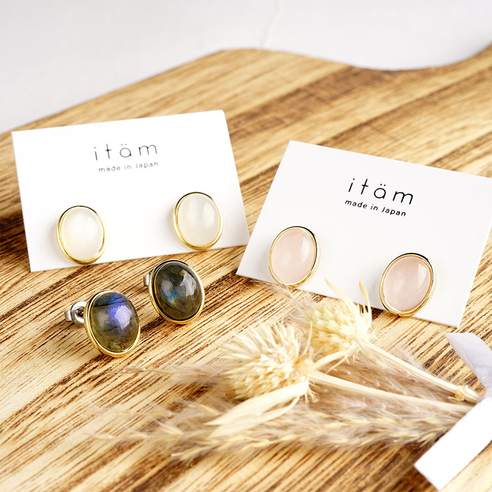 Natural stone オーバルカボション ブラスピアス