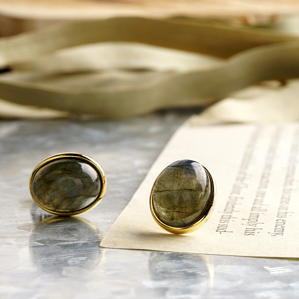 Natural stone オーバルカボション ブラスピアス