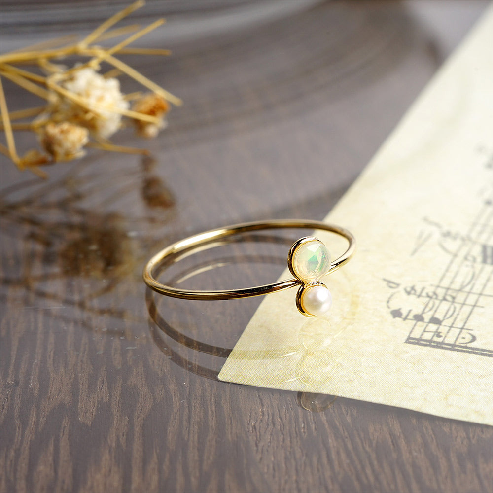 Natural stone 天然石×淡水パール ブラスリング 11号