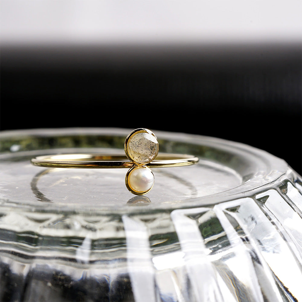 Natural stone 天然石×淡水パール ブラスリング 11号