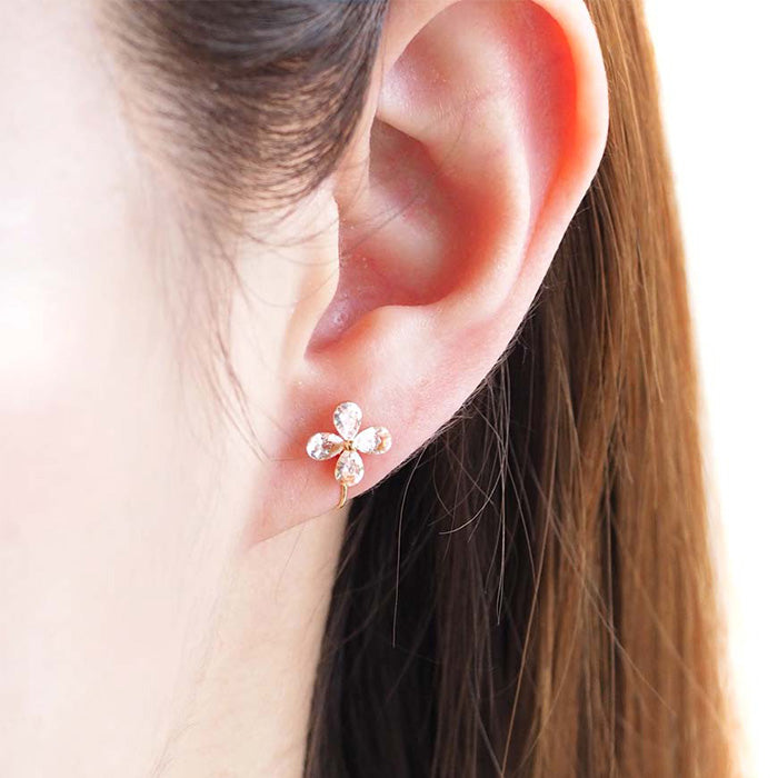 キュービックジルコニア フラワーノンホールピアス 痛くない イヤリング 金属アレルギー対応 日本製 itam ピアスみたいに見える