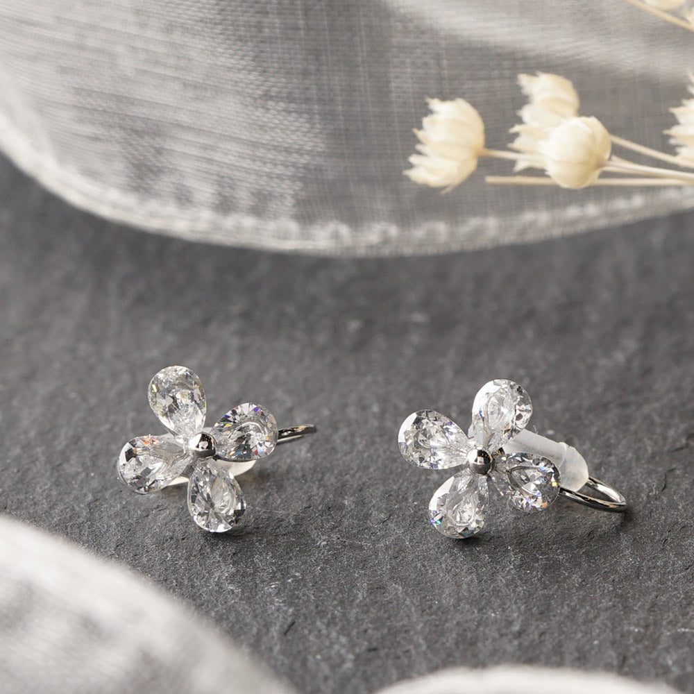 キュービックジルコニア フラワーノンホールピアス ノンホールピアス 痛くない イヤリング 金属アレルギー