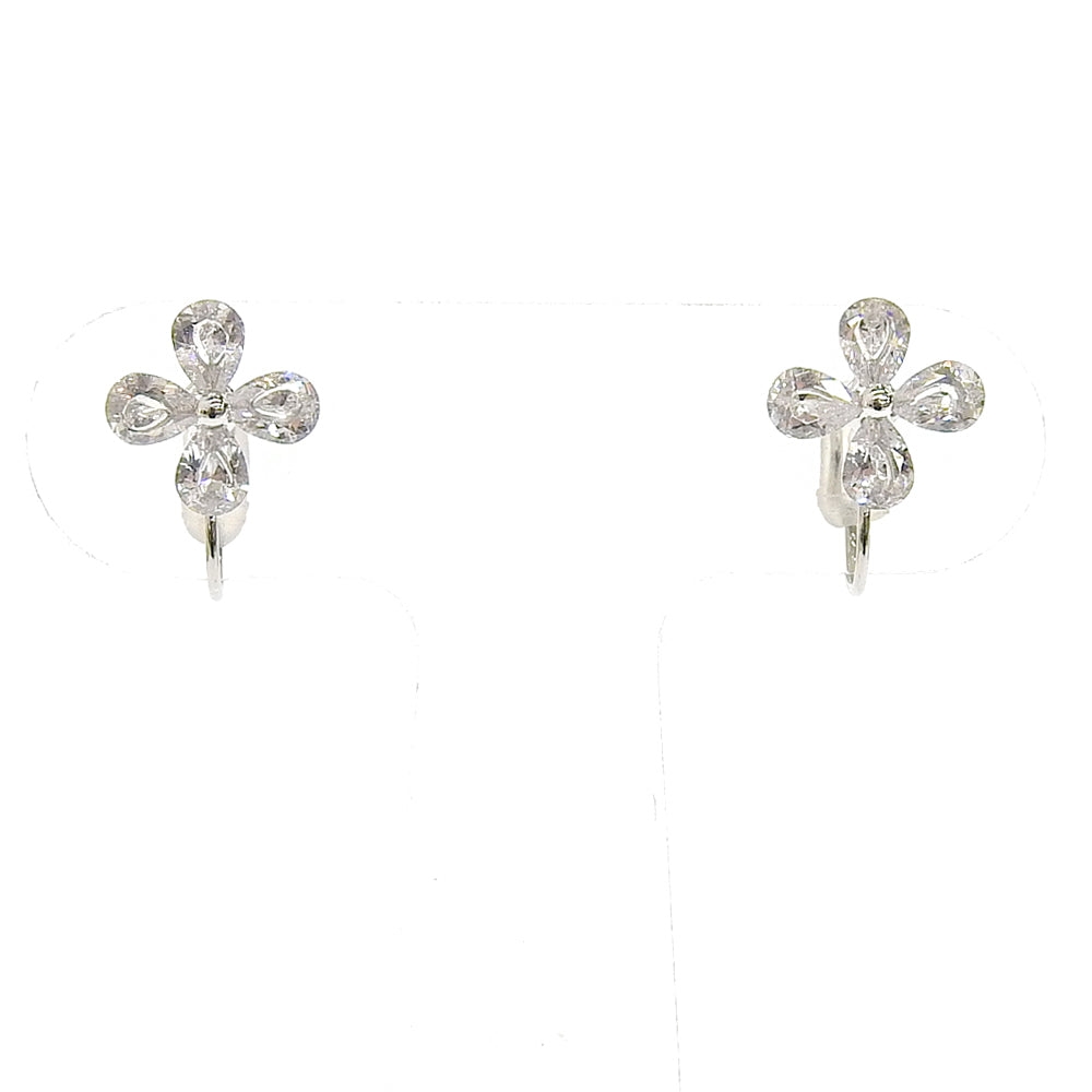 キュービックジルコニア フラワーノンホールピアス 痛くない イヤリング 金属アレルギー対応 日本製 itam ピアスみたいに見える