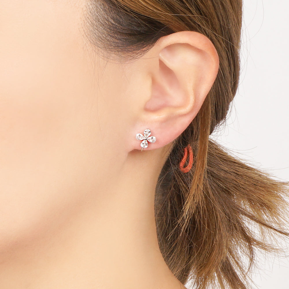 キュービックジルコニア フラワーノンホールピアス 痛くない イヤリング 金属アレルギー対応 日本製 itam ピアスみたいに見える