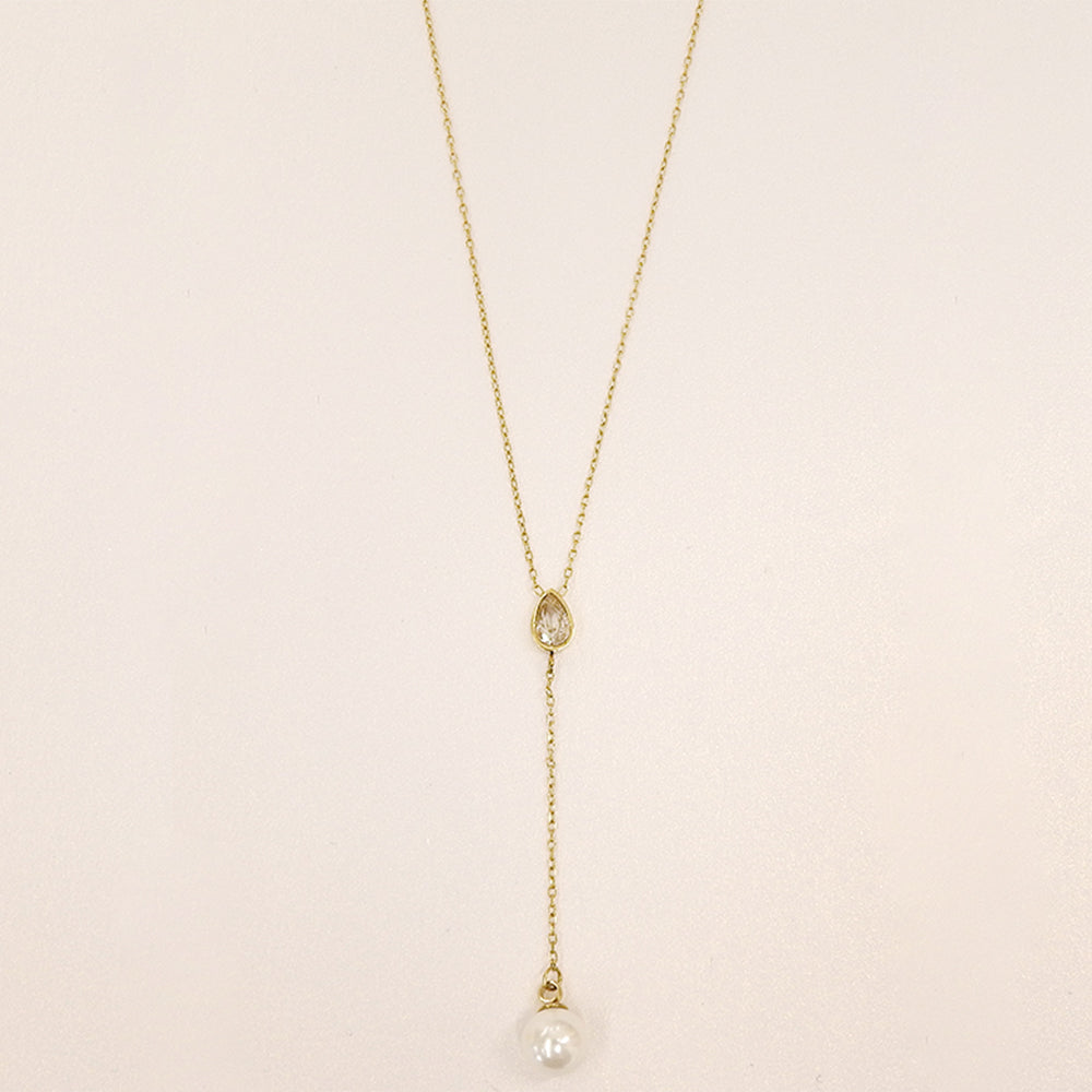 【NEW】【 金属アレルギー対応 】ステンレス ティアドロップ&シェルパール Y字ネックレス