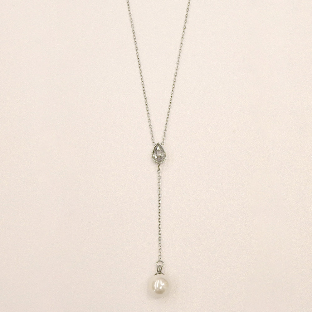 【NEW】【 金属アレルギー対応 】ステンレス ティアドロップ&シェルパール Y字ネックレス