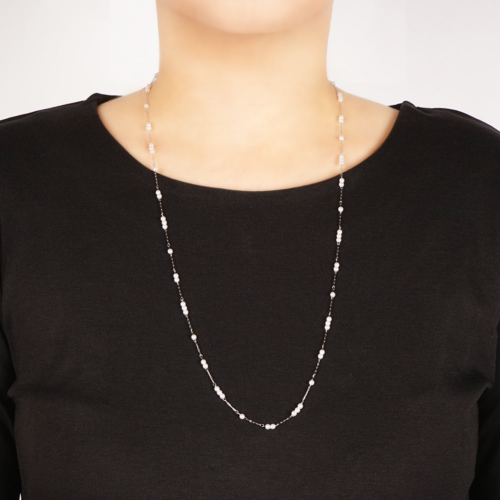 【NEW】ステンレス 1連 パール ロングネックレス